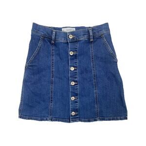 Mango Denim Skirt Button Front Jean Mini Skirt - Size XS Stretch Pockets